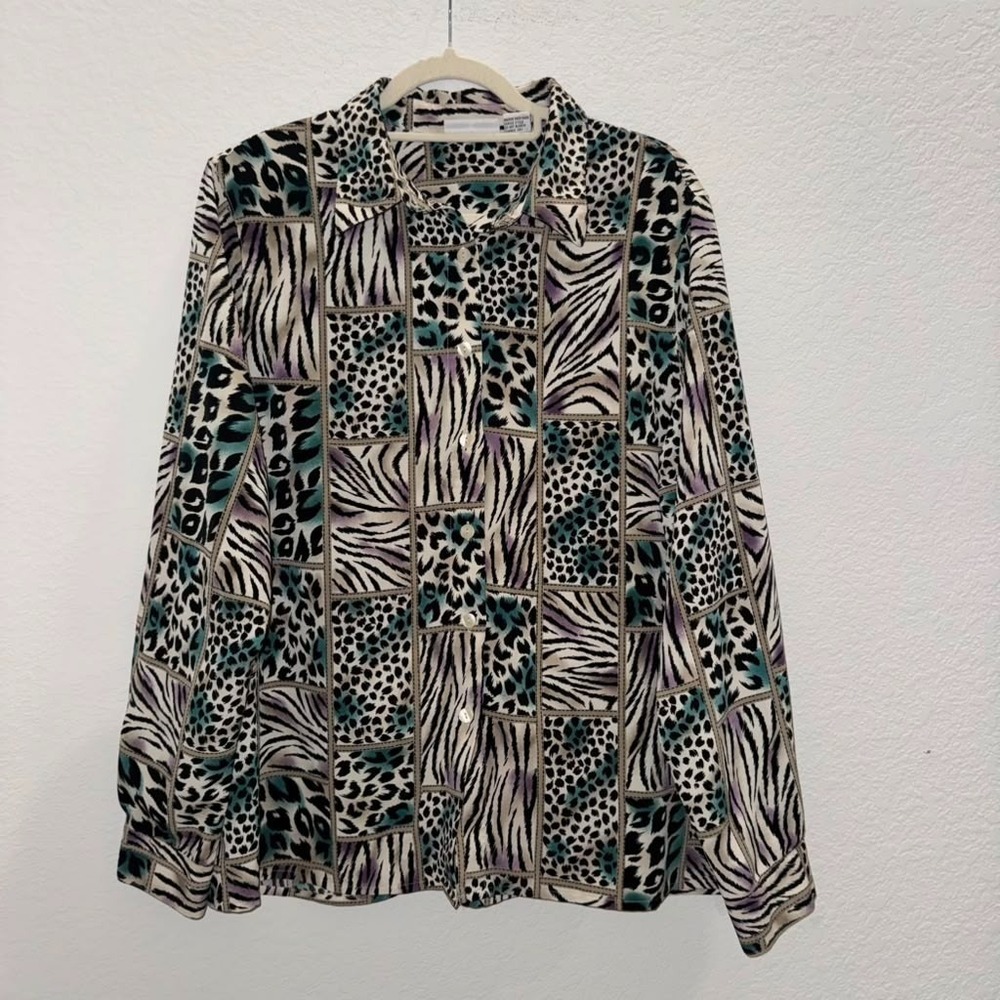 Alfred Dunner Women's Sz 18 Animal Print Button Down Top Multicolor Casual Work